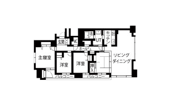 リフォーム前の図面。猫や趣味の自転車のためにもっと広くするリフォーム。札幌のマンションリフォーム事例。自転車専用の部屋と猫用アイテム。4LDKから2LDKへ変更。7台収納できるサイクルルーム。カラフルなユーティリティやキャットステップ、猫用の通り穴を設けているトイレ。施工は住友不動産マンションリフォーム北海道