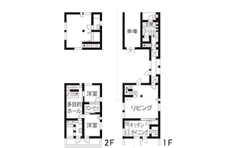 ビフォー図面。渡り廊下には、カウンターを造作して奥さまの書斎コーナー、ダイニングとリビングには床暖房とインテリアにもなる薪ストーブ、お雛さまを飾る場所をリビングの一部に。こだわりの浴室は、森を感じられる大きな両開きの窓。住まう人の想いが形になった戸建てリフォーム事例です。施工は札幌の北王RELIFEリライフ