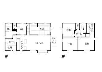 リフォーム後の図面・間取り図。札幌の高断熱・高気密化のリノベーションにより長期優良住宅先導モデルとして認められた、住宅の外気温に左右されない安定した室内環境を体感できるモデルハウス。パイン材の床に塗り壁とエコカラットの質感のあるアクセントウオール。アールデザインの玄関土間。市松に敷かれた琉球畳がおしゃれな和室。下は大容量の収納。レンジ横や出入り口の柱などにはアクセントにタイルを部分張り。施工はリビングワーク。