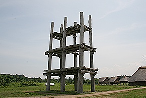 想定復元した大型掘立柱建物。