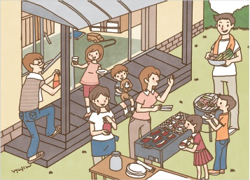 庭で火を おこし大地の恵みをいただく