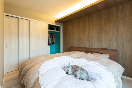 3階寝室のクローゼットの壁はティファニーブルーに