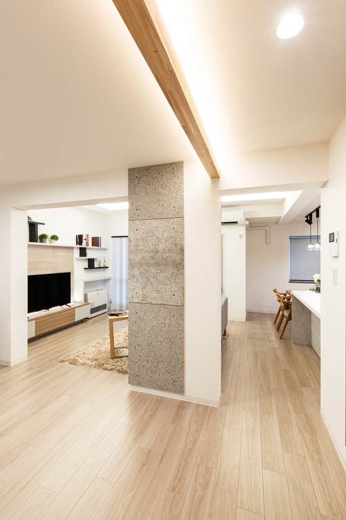 木毛セメント板をつかった空間をゾーニングする間仕切り