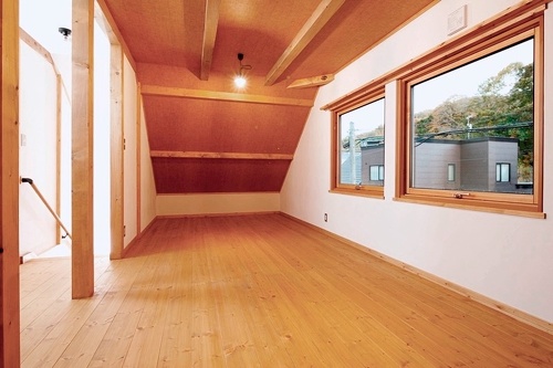 構造体の梁と母屋を表し広々とした空間で、住み方によって自由なレイアウトが可能な間取