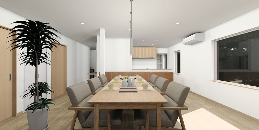 札幌｜リノベーション施工会社｜竹内建設リノベーション事業部_2階建ての実家を平屋にリノベーション完成見学会_ダイニングキッチンイメージ