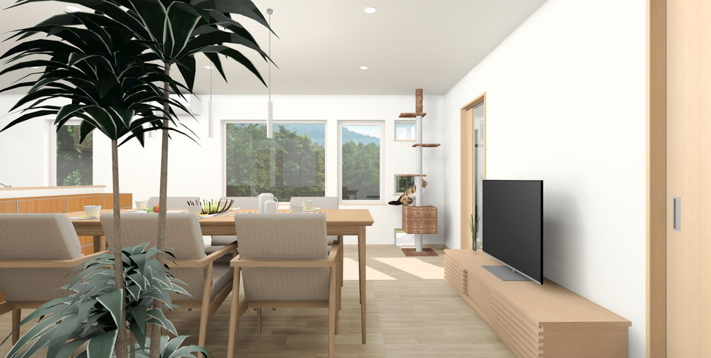 札幌｜リノベーション施工会社｜竹内建設リノベーション事業部_2階建ての実家を平屋にリノベーション完成見学会_リビングイメージ